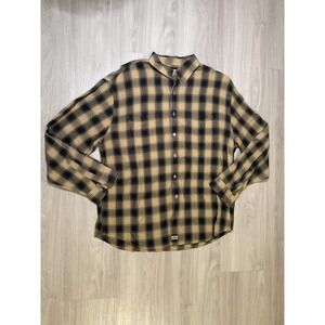 Calvin Klein Jeans Mens Shirt Plaid Button Down Long Sleeve Khaki Brown Blue XL